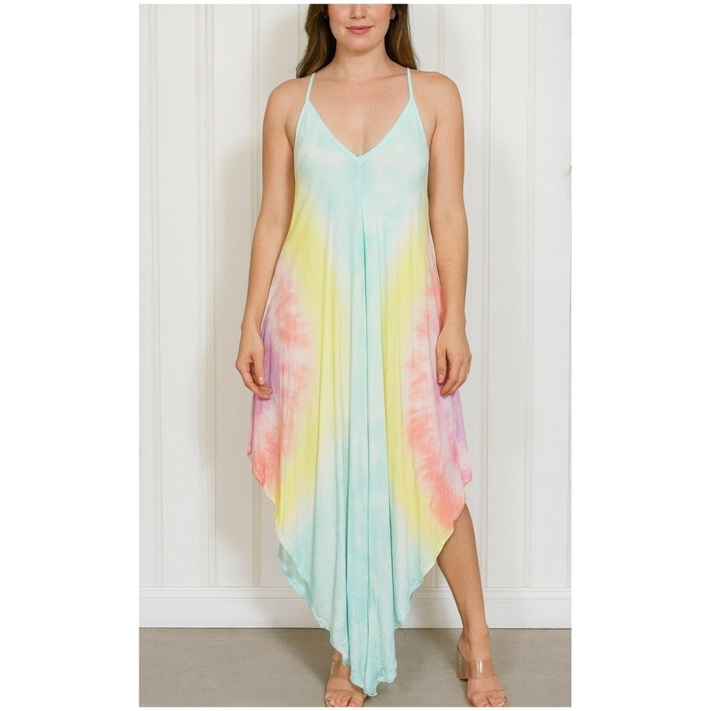 Surf Gypsy Tie Dye‎ Cover Up Dress SMALL Handkerchief Hem Pastel Beach Vacation